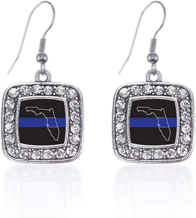 Inspired Silver - Silver Square Charm French Hook Drop Earrings with Cubic Zirconia Jewelry