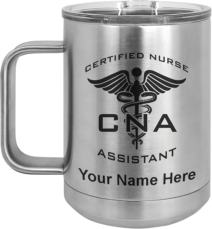 LaserGram 15oz Vacuum Insulated Coffee Mug, CNA Certified Nurse Assistant, Personalized Engraving Included (Stainless Steel)