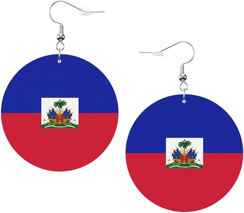 Round Faux Leather Earrings for Women Lightweight Double-Side Printed Drop Dangle Earring for Festival Party Gift
