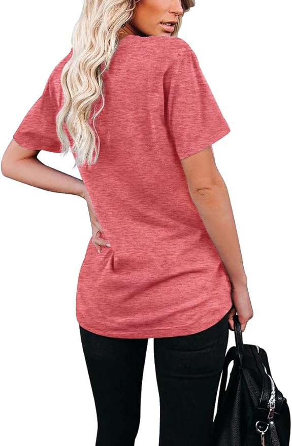 WIHOLL Women Summer T Shirts Short Sleeve Rounded V Neck Pocket Tee Tops