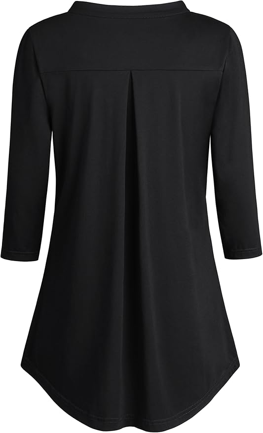 BAISHENGGT 3/4 Sleeve Tops for Women Notch V Neck Floral Work Blouses Dressy Casual Loose Fit Going Out Tunic Tops