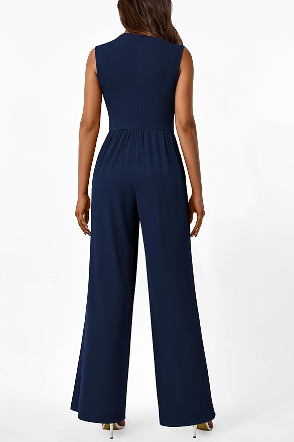 PRETTYGARDEN Womens Summer Jumpsuits Dressy Casual One Piece Outfits Sleeveless Mock Neck Wide Leg Pants Rompers with Pockets