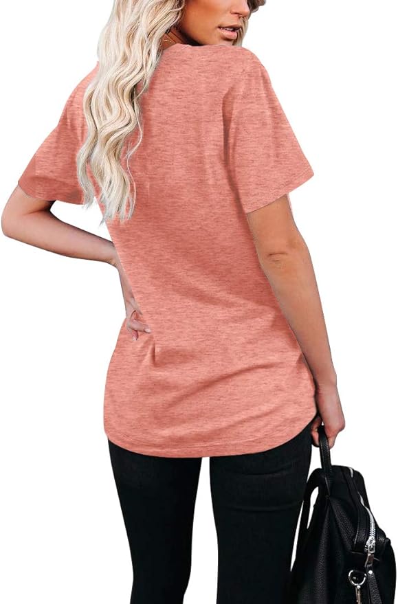 WIHOLL Women Summer T Shirts Short Sleeve Rounded V Neck Pocket Tee Tops