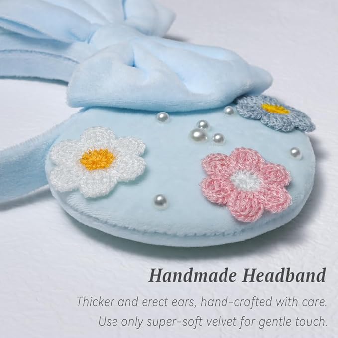 UNSPAZ Mouse Ears Headband, Mouse Ears for Women Girls with Pearl, Park Ears for Trips Birthday Decorations Hair Accessories (Baby Blue)