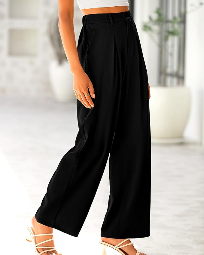 BTFBM Women High Waist Palazzo Pants Spring 2026 Casual Wide Leg Trousers Loose Work Office Business Suit Pant Pockets