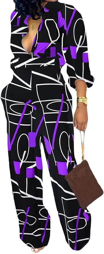 SeNight Women's Jumpsuits Elegant Business Casual Button Down V Neck Long Sleeve Strap Straight Long Pants With Pockets