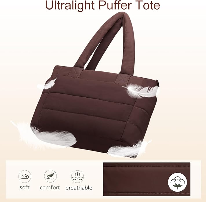 Tote Bag for Women Puffer Tote Bag Large Nurse Bags Shoulder Handbag with Zipper for Work Travel