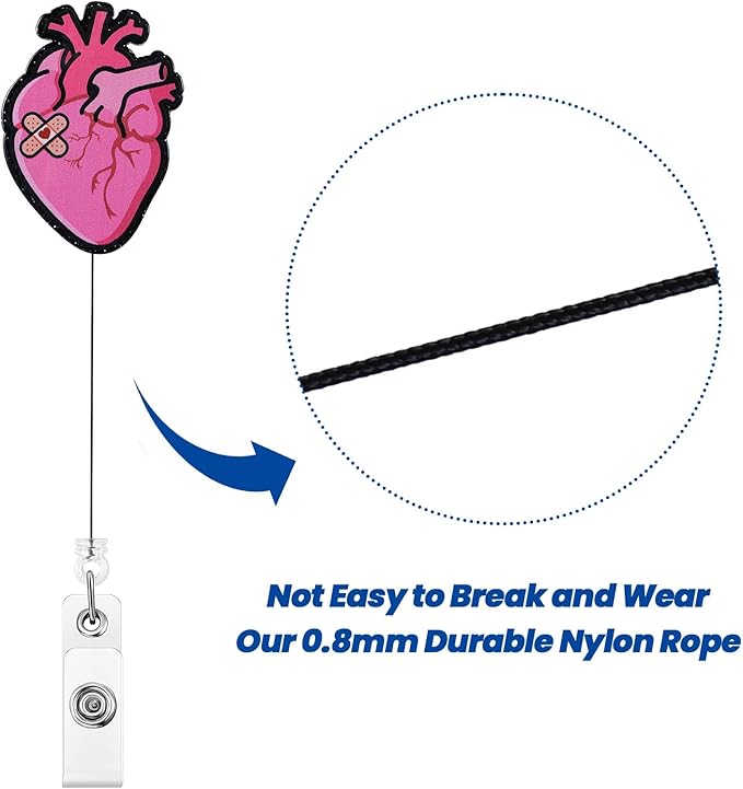 Cute Cardiac Nurse Badge Reel, Funny Heart Retractable ID Card Medical Badge Holder, Name Tag Badge Clip for RN CNA MA ICU/CCU CCM CTS Card Critical Care Nurse Nursing Cardiologist Doctor Student