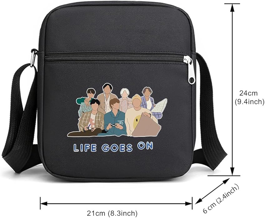K-pop Merch Crossbody Bags jimin suage jungkook V Jhope jin RM Bag Korean Merchandise Life Goes On Messenger for Women Men Crossbody Purse with Zipped Pockets Handbag Shoulder Bag