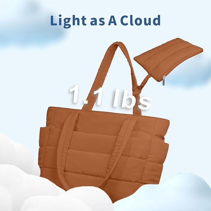 TOPDesign Puffer Tote Bag for Women, Lightweight Puffy Handbag with Compartments, Quilted Shoulder Bag for Work, Travel, Gym