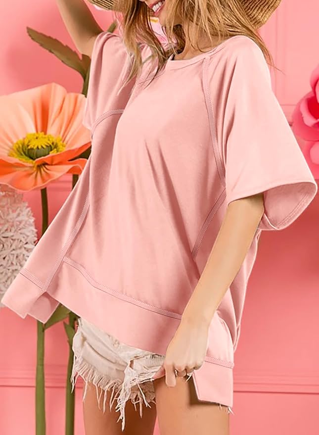 Dokotoo Oversized T Shirts for Women Crewneck Short Sleeve Casual Summer Tops Lightweight Loose High Low Blouse