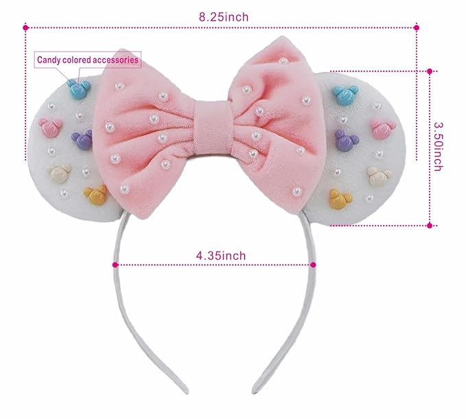 WW-WONDERFULWORLD Mouse Ears Headbands With Cute Mouse Heads and Exquisite Pearls Decoration, Soft Flannel Ears & Bow, for Costume Cosplay Party; TGBF