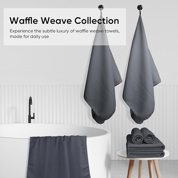 HOMEXCEL Grey Waffle Washcloths Towels 10 Pack, Premium Microfiber Face Towels, Ultra Soft, Lightweight Highly Absorbent Quick Dry Washcloths for Bathroom, Gym, Shower, Hotel, Spa 12 x 12 Inch