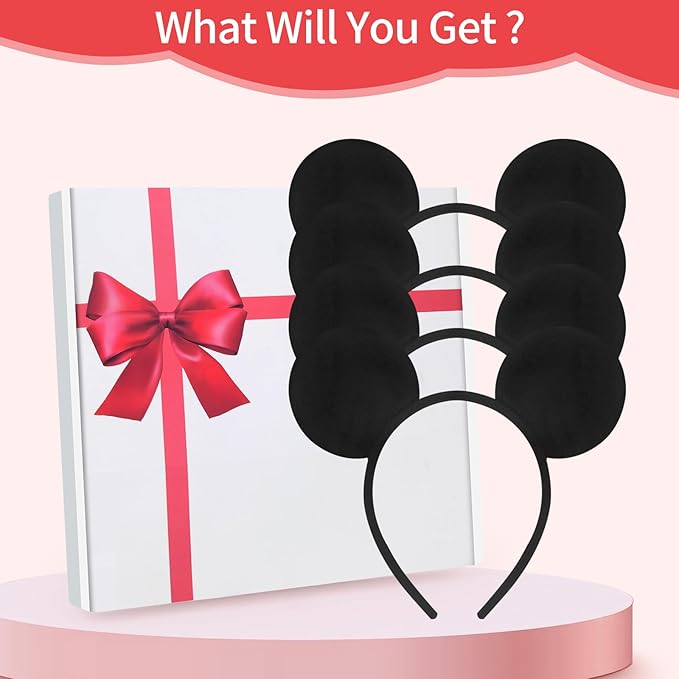 Sotaila 4 Pack Solid Black Mouse Ears Headbands for men Boys, Headband for Cosplay Costume Birthday Party Decorations Hair Accessories