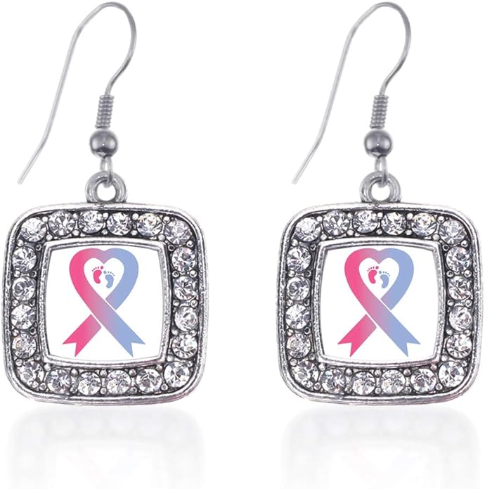 Inspired Silver - Silver Square Charm French Hook Drop Earrings with Cubic Zirconia Jewelry