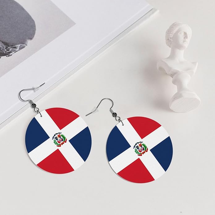 Round Faux Leather Earrings for Women Lightweight Double-Side Printed Drop Dangle Earring for Festival Party Gift