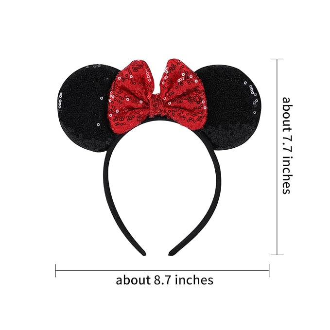 Twineek 2 Pcs Red Mouse Ears Sequin Headbands,Shiny Bows Headbands, A Perfect Addition to Your Trip Essentials Accessories for Women Grils Princess Decoration Costume Cosplay