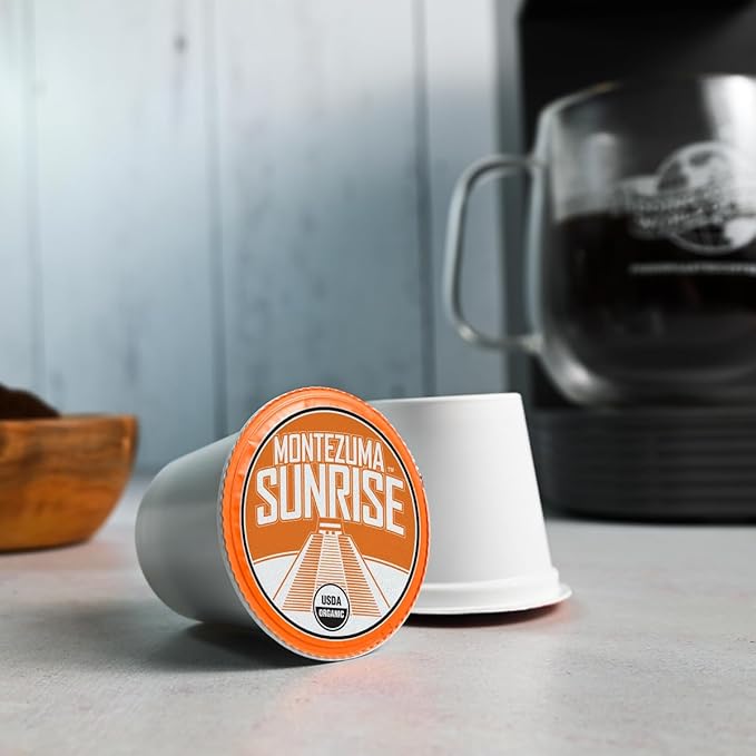 Fresh Roasted Coffee, Organic Montezuma Sunrise | USDA Organic, Kosher | Medium Roast 72 Pods for K Cup Brewers