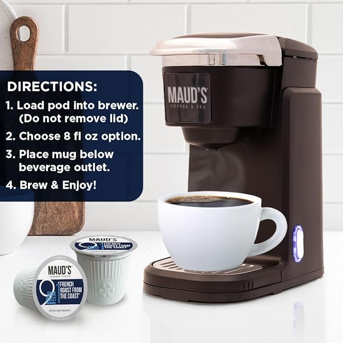Maud's French Roast Coffee Pods, 100 ct, Dark Roast Coffee in Recyclable Single Serve Pods – 100% Arabica Coffee, Compatible with Keurig K Cups Maker