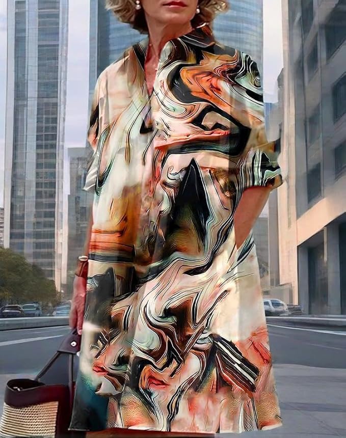 Womens 2025 Long Sleeve Button Down Shirt Summer Dress Casual V Neck Loose Fit Midi Shirt Dresses with Pockets