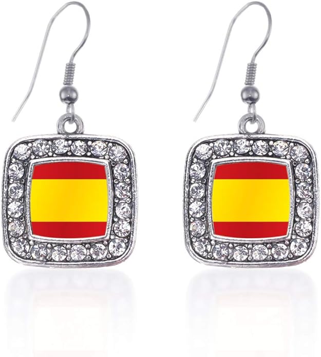 Inspired Silver - Silver Square Charm French Hook Drop Earrings with Cubic Zirconia Jewelry