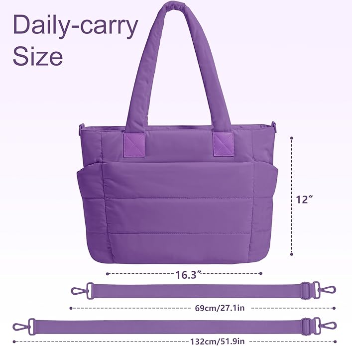 Tote Bag for Women Puffer Tote Bag Large Nurse Bags Shoulder Handbag with Zipper for Work Travel