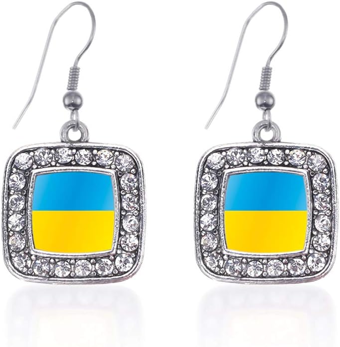 Inspired Silver - Silver Square Charm French Hook Drop Earrings with Cubic Zirconia Jewelry