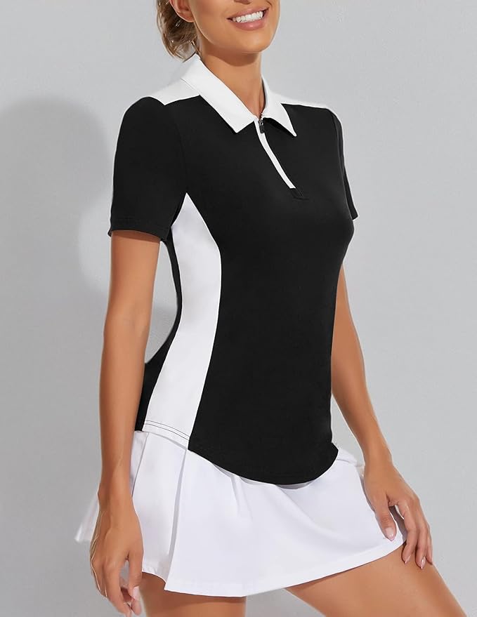 Women's Golf Shirt Short Sleeve Tennis Shirt Quarter Zip Golf Pullover Golf Polo Shirts Argyle Tops