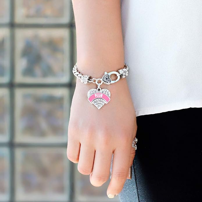 Inspired Silver - Silver Pave Heart Charm Bracelet with Cubic Zirconia Jewelry