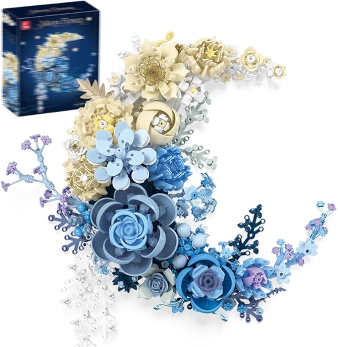 Eternal Flower Building Blocks Set, Simulated Artificial Flowers Moon Models, Home Decor or Idea Present for Adults and Kids, Valentine's Day Gifts for Girls, Standard Particles 934 PCS (JJ9094)