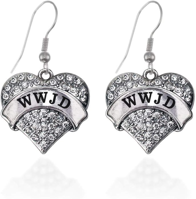 Inspired Silver - Silver Pave Heart Charm French Hook Drop Earrings with Cubic Zirconia Jewelry