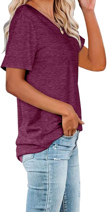 WIHOLL Women Summer T Shirts Short Sleeve Rounded V Neck Pocket Tee Tops