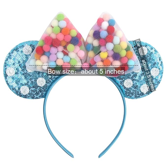 Foeran Mouse Ears Headbands Shiny Bows Mouse Ears Glitter Party Princess Decoration Cosplay Costume for Girls Women (Small ball/sky blue)