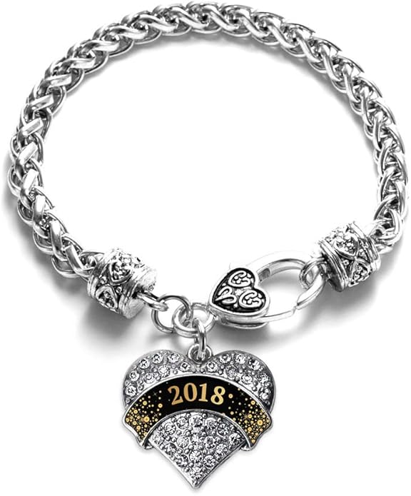 Inspired Silver - Silver Pave Heart Charm Bracelet with Cubic Zirconia Jewelry