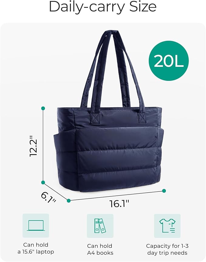 BAGSMART Tote Bag for Women, Lightweight Puffy Tote Bag with Compartments Shoulder Bag Handbag for Travel, Work, Gym | Lightweight, Puffy, Tote Bag with Compartments, Quilted, for Travel, Work