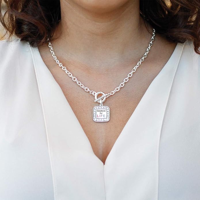 Inspired Silver - Silver Square Charm 18 Inch Necklace with Cubic Zirconia Jewelry