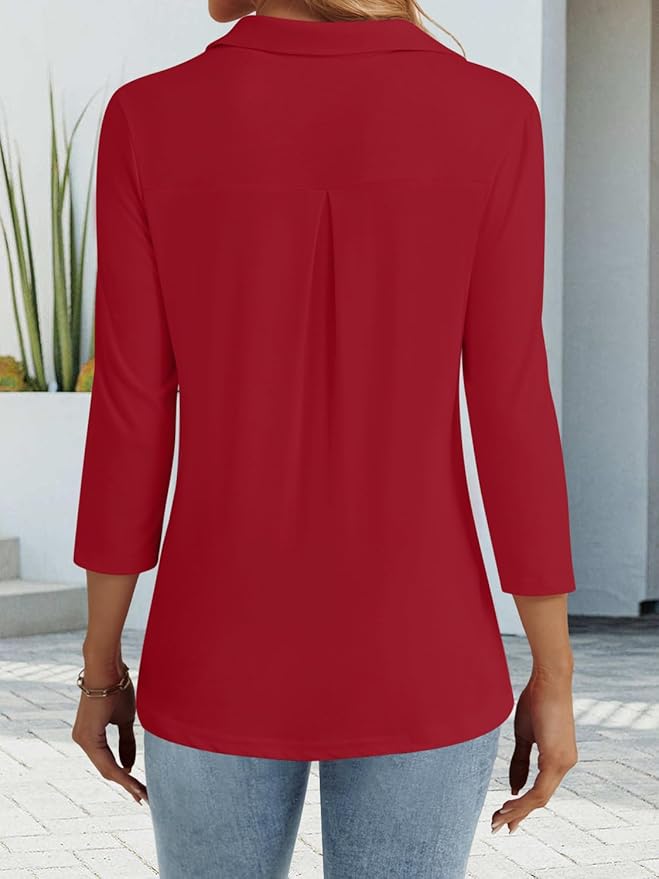 3/4 Length Sleeve Womens Tops Dressy Casual V Neck Polo Shirts Business Work Blouses 2025 Trendy Tunic Top