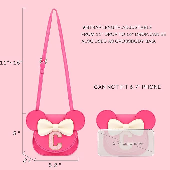 mibasies Toddler Purse Girl Gifts: Girls Birthday Gifts for 3-8 - Toys for Ages 2-4 Girls Mouse Ears Purse, Hot Pink, Letter C