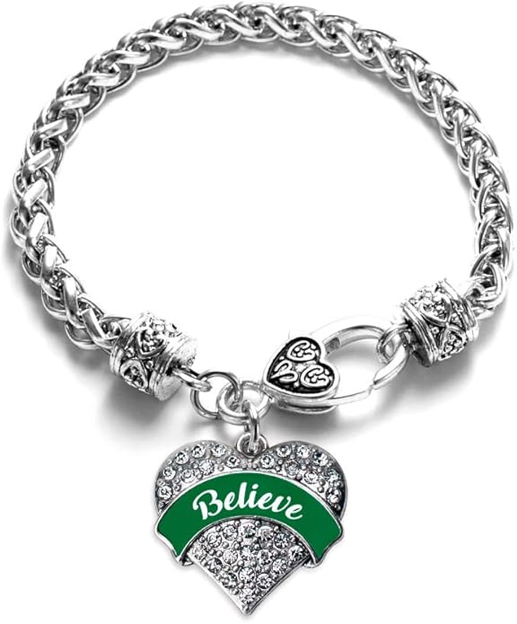 Inspired Silver - Silver Pave Heart Charm Bracelet with Cubic Zirconia Jewelry