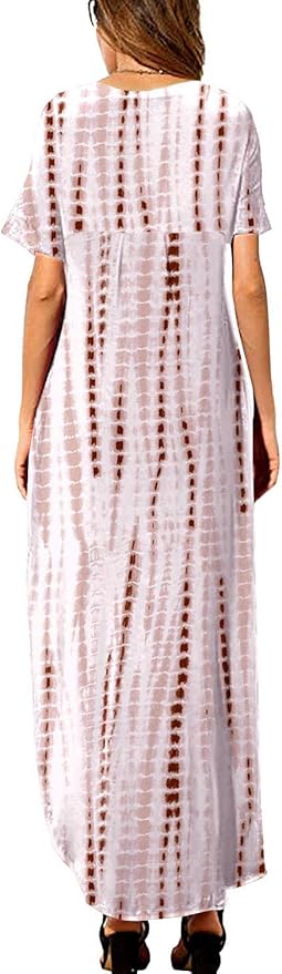 Arolina Women's Summer Maxi Dress Short Sleeve V Neck Casual Loose Long Beach Split Dresses with Pockets