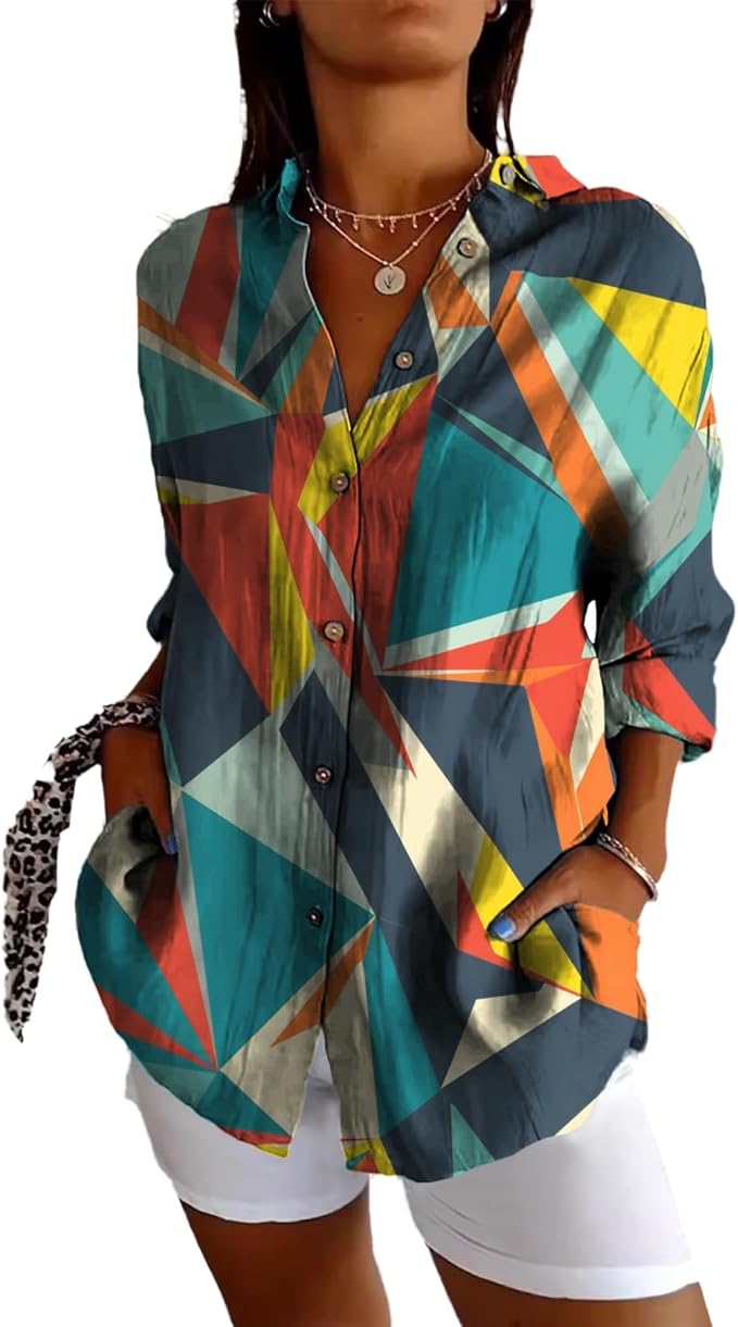 Fashion Summer Shirts Oversized V Neck Basic Vintage Floral Graphic Dressy Button Down Stylish Hawaiian Holiday Outfits