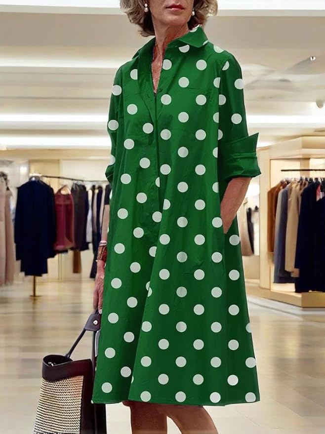 Womens 2025 Long Sleeve Button Down Shirt Summer Dress Casual V Neck Loose Fit Midi Shirt Dresses with Pockets