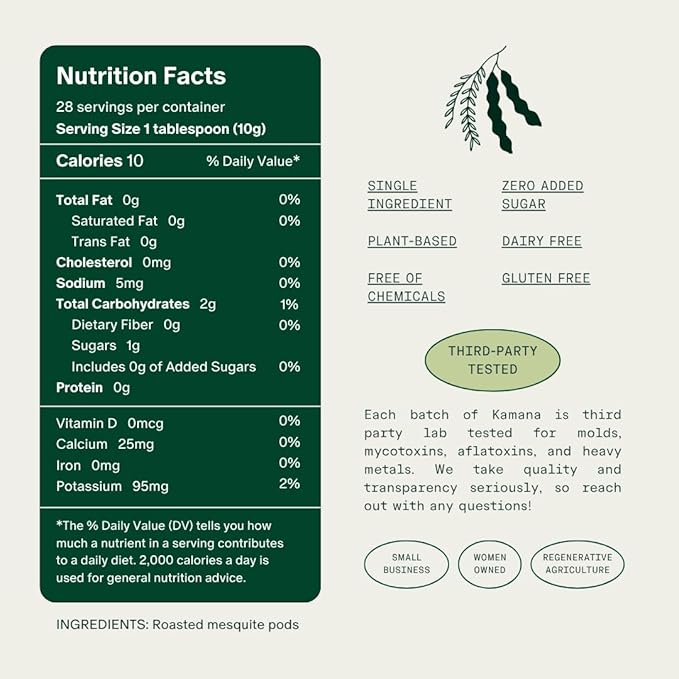Kamana Caffeine Free Coffee Alternative - 100% Mesquite, Medium Roast Coffee Substitute - Smooth & Rich, Low Acid Superfood Adaptogen Drink for Immunity, Gut Health, Energy and Focus (28 Servings)