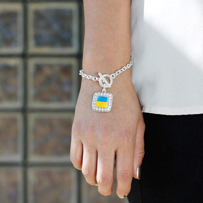 Inspired Silver - Silver Square Charm Toggle Bracelet with Cubic Zirconia Jewelry
