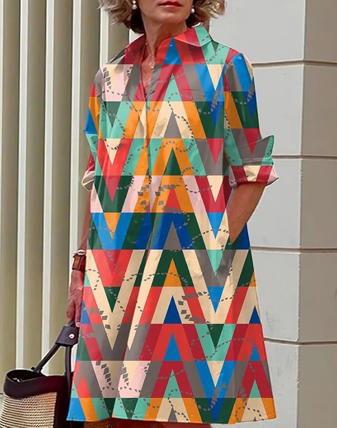 Womens 2025 Long Sleeve Button Down Shirt Summer Dress Casual V Neck Loose Fit Midi Shirt Dresses with Pockets