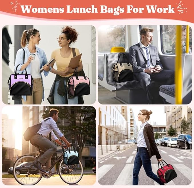 Lunch Bag Women Insulated Lunch Box Wide-Open Lunch Tote Bag Large Drinks Holder Durable Nylon Thermal Snacks Organizer for Men Adults Work Picnic Hiking Beach Fishing, Red + Black