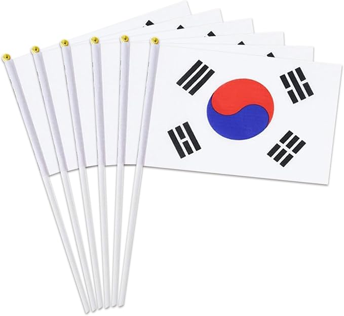 South Korea Flag Small Korean Flag 12 Pack Mini Hand Held South Korean Flags on Sticks for Party Parades Sports Events Patriotic Holiday Decorations