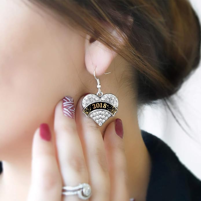 Inspired Silver - Silver Pave Heart Charm French Hook Drop Earrings with Cubic Zirconia Jewelry