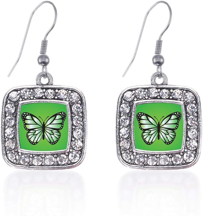 Inspired Silver - Silver Square Charm French Hook Drop Earrings with Cubic Zirconia Jewelry