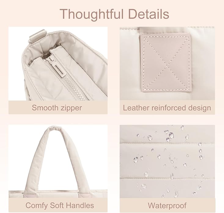Tote Bag for Women Puffer Tote Bag Large Nurse Bags Shoulder Handbag with Zipper for Work Travel